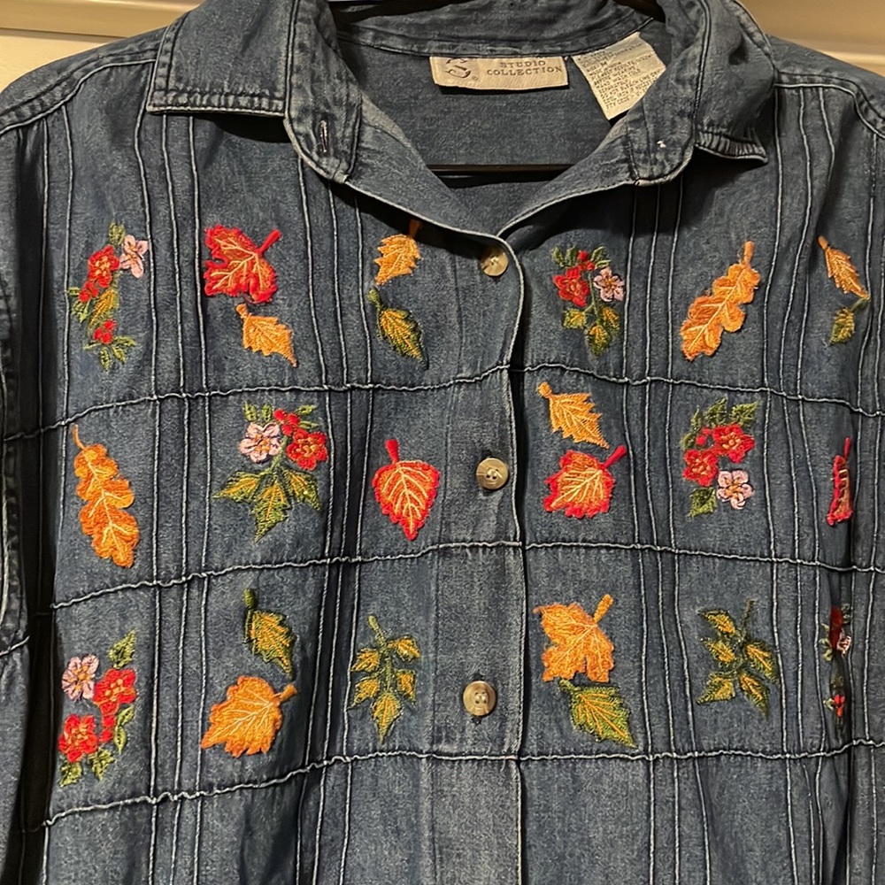 Fall Embroidered Denim Button Up